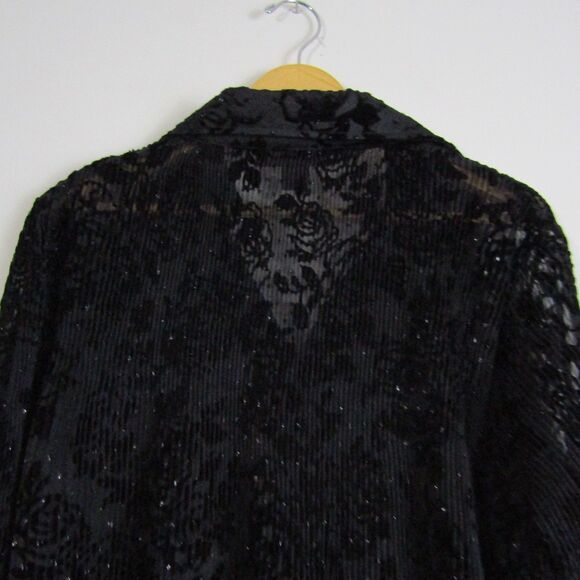 Women's Top L Black Burnout Velvet Roses Witchy Pleated Gothic Whimsygoth Sheer - Picture 7 of 14